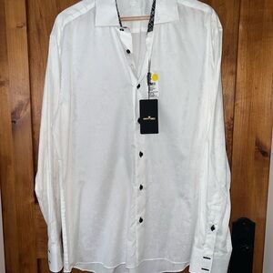 New W/tags- Men's White Dress Shirt with Contrast Buttons